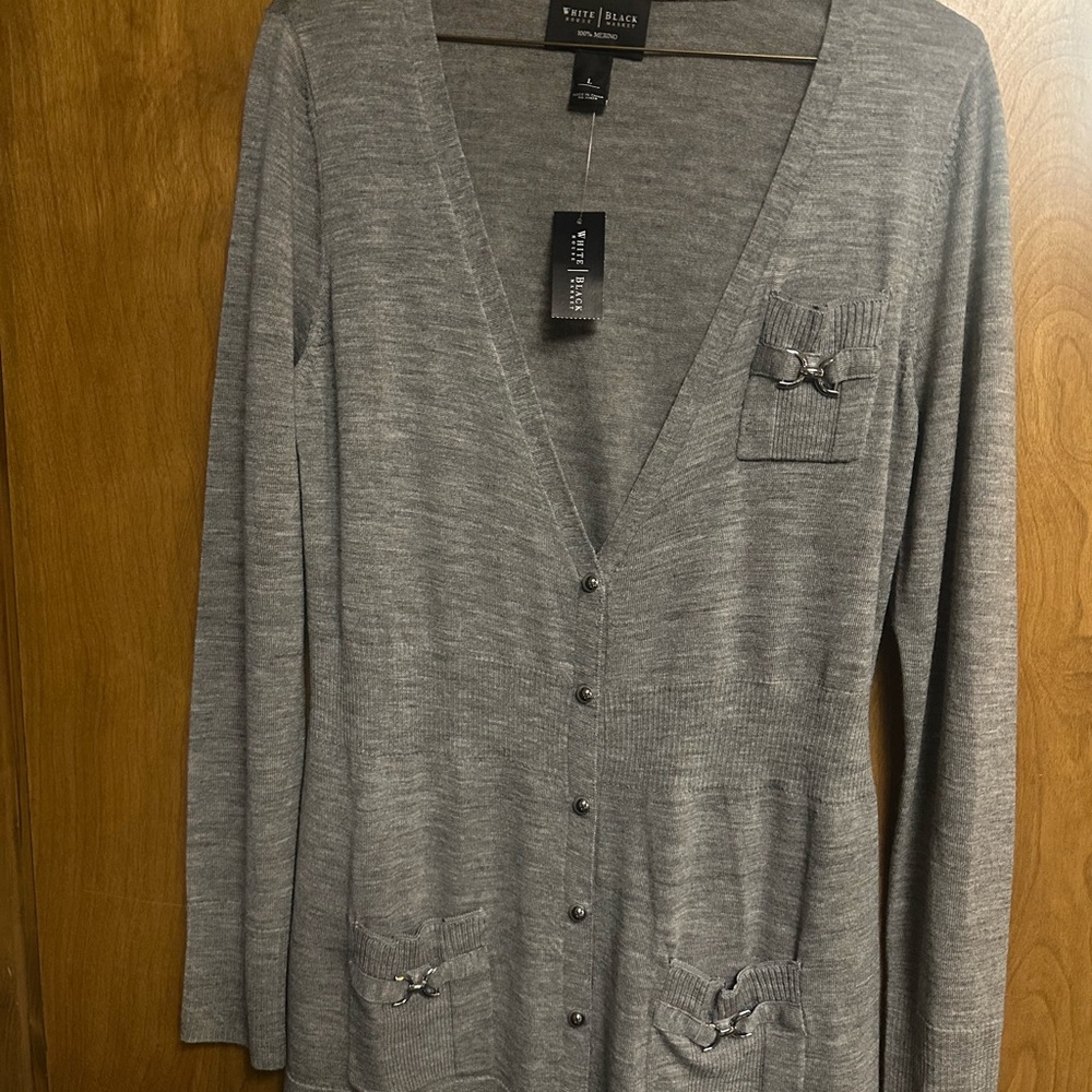 White House Black Market gray merino cardigan NWT